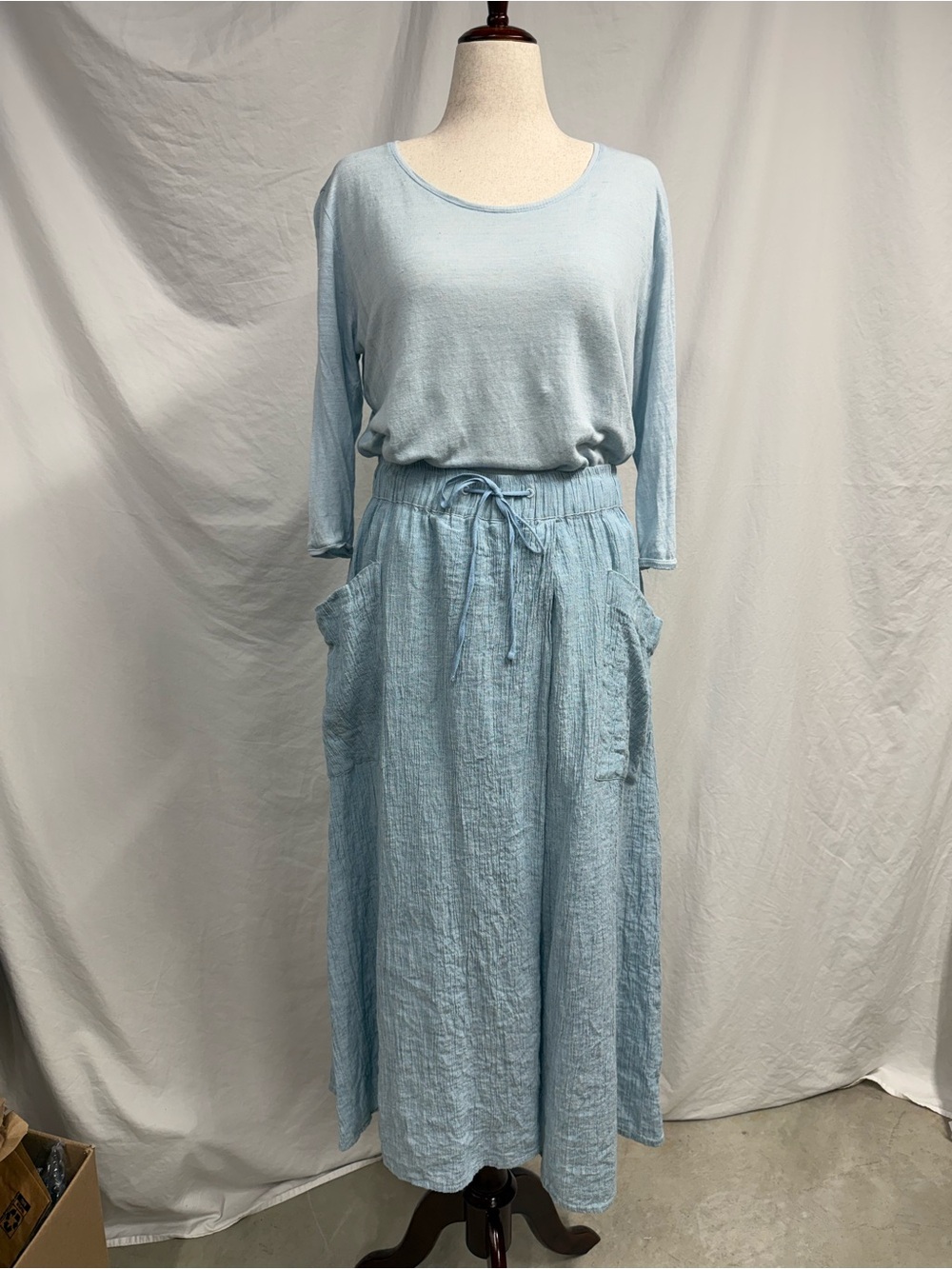 Light Blue Linen Midi Skirt